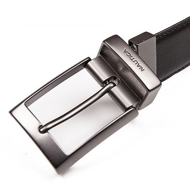 Men's Nautica Gunmetal Logo Reversible Leather Belt
