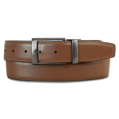 Men's Nautica Gunmetal Logo Reversible Leather Belt