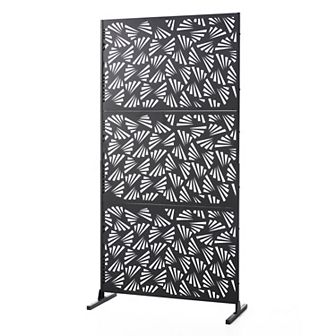 Glitzhome 6ft Black Galvanized Steel Privacy Screen Fence Panel Room Divider