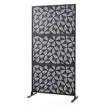 Glitzhome 6ft Black Galvanized Steel Privacy Screen Fence Panel Room Divider