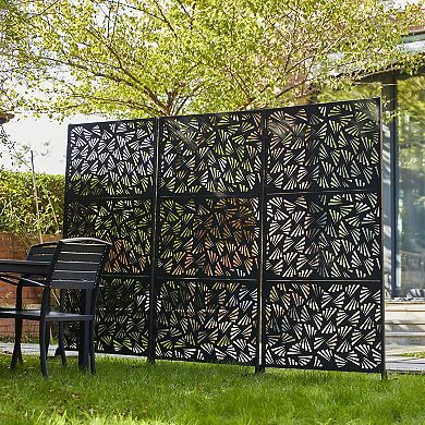 Glitzhome 6ft Black Galvanized Steel Privacy Screen Fence Panel Room Divider