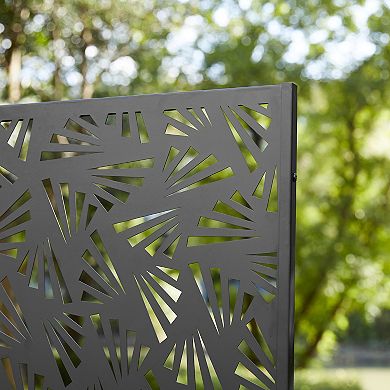 Glitzhome 6ft Black Galvanized Steel Privacy Screen Fence Panel Room Divider