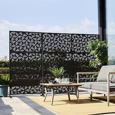 Glitzhome 6ft Black Galvanized Steel Privacy Screen Fence Panel Room Divider