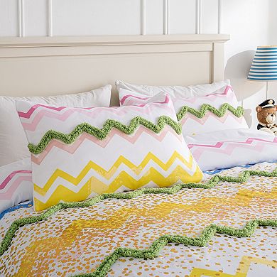 Colorful Printed Microfiber Duvet Cover Set- Metallic Pint & Faux Tufted Design
