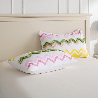 Colorful Printed Microfiber Duvet Cover Set- Metallic Pint & Faux Tufted Design