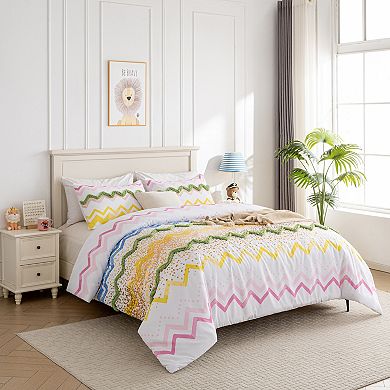 Colorful Printed Microfiber Duvet Cover Set- Metallic Pint & Faux Tufted Design