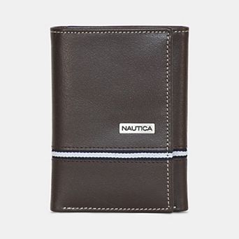 Men's Nautica Logo Ribbon Leather RFID-Blocking Trifold Wallet