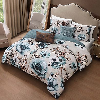 Bebejan Flowers in the Mist 100% Cotton Sateen 5 Piece Reversible Comforter Set
