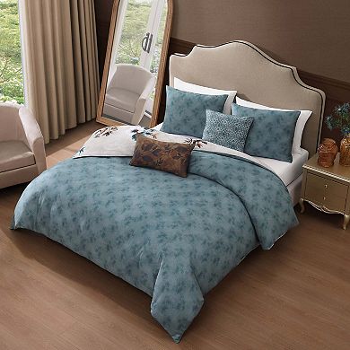 Bebejan Flowers in the Mist 100% Cotton Sateen 5 Piece Reversible Comforter Set