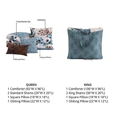 Bebejan Flowers in the Mist 100% Cotton Sateen 5 Piece Reversible Comforter Set