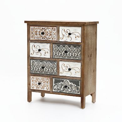 LuxenHome 8-Drawer 32" H x 25.8" W Rustic Carved Wood Accent Chest