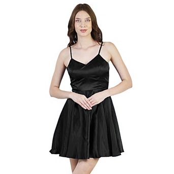 Women's Spaghetti Strap V-Neck Satin Mini Skater Dress