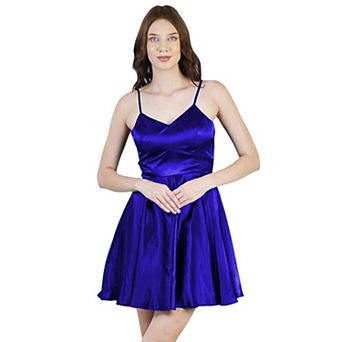 Women's Spaghetti Strap V-Neck Satin Mini Skater Dress