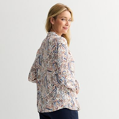 Women's Croft & Barrow Drapey Button Down Long Sleeve Shirt