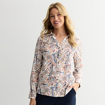 Women's Croft & Barrow Drapey Button Down Long Sleeve Shirt