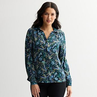 Women's Croft & Barrow Drapey Button Down Long Sleeve Shirt