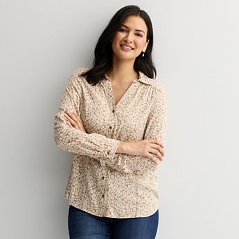 Women's Croft & Barrow Drapey Button Down Long Sleeve Shirt