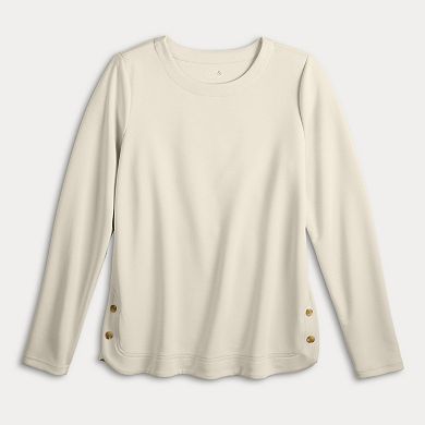 Women's Croft & Barrow® Round Neck Button Sweatshirt
