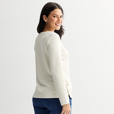 Women's Croft & Barrow® Round Neck Button Sweatshirt