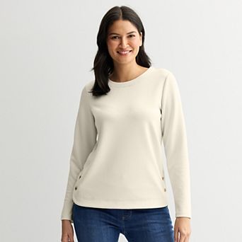 Women's Croft & Barrow® Round Neck Button Sweatshirt