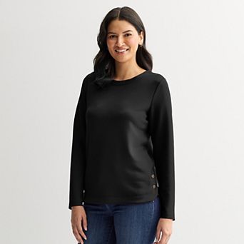 Women's Croft & Barrow® Round Neck Button Sweatshirt