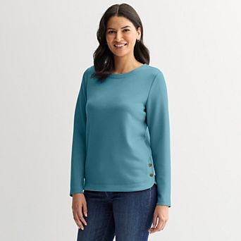 Women's Croft & Barrow® Round Neck Button Sweatshirt