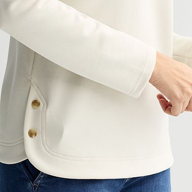 Petite Croft & Barrow® Round Neck Button Sweatshirt