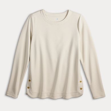 Petite Croft & Barrow® Round Neck Button Sweatshirt