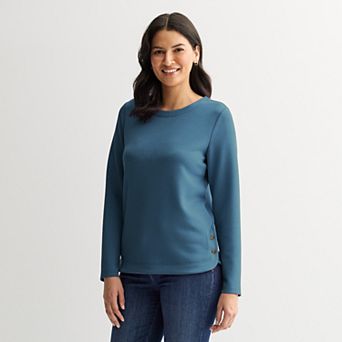 Petite Croft & Barrow® Round Neck Button Sweatshirt