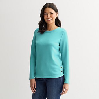 Petite Croft & Barrow® Round Neck Button Sweatshirt