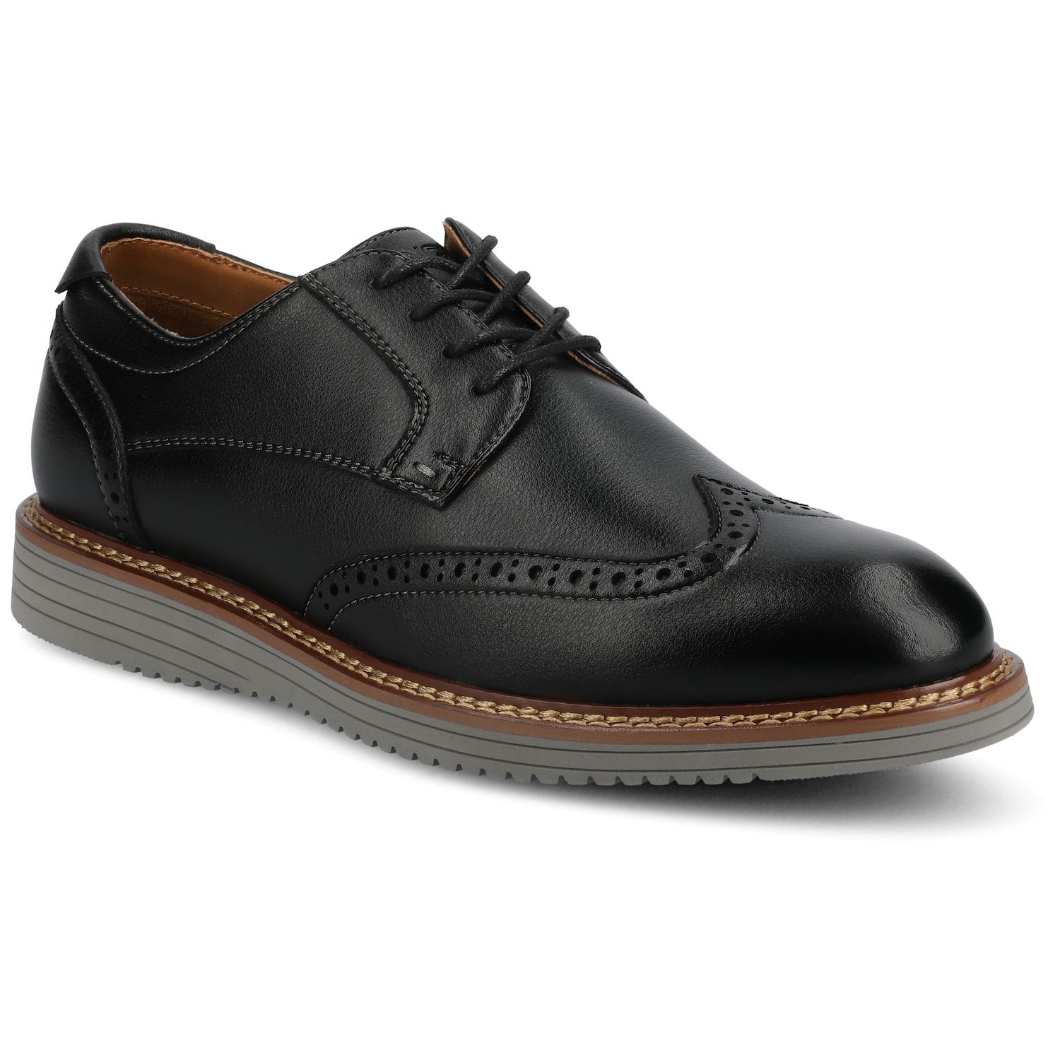Мужские туфли VANCE Lorenzo Comfort Wingtip Flexible Casual Hybrid Dress Shoes, цвет: Чёрный — фото 1