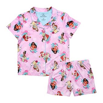 Disney Princesses Toddler Girl 2 pc Short Sleeve Button-Down Pajama Top & Pajama Shorts Set