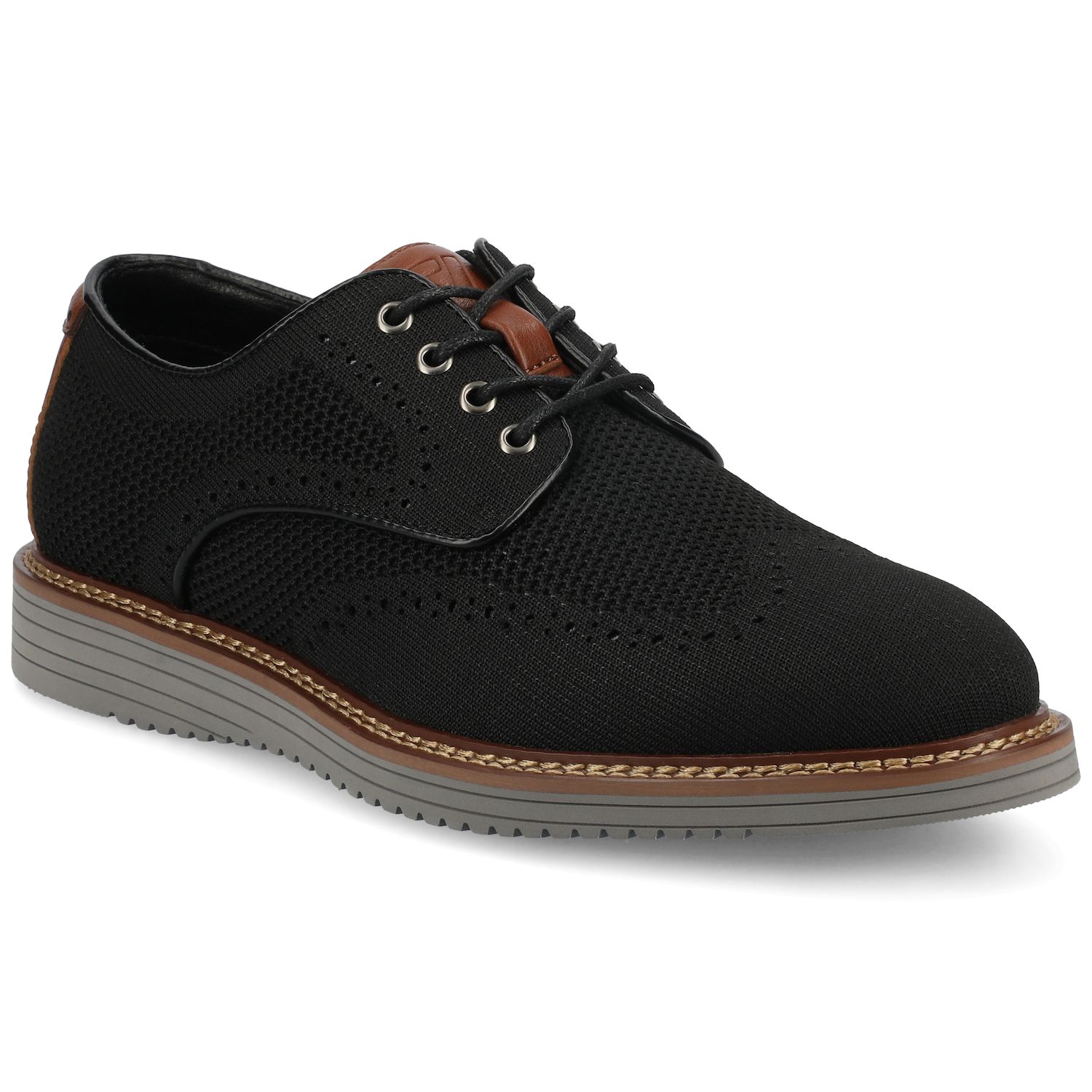 Мужские туфли VANCE Whitaker Comfort Flexible Casual Knit Wingtip Hybrid Dress Shoes, цвет: Чёрный — фото 1