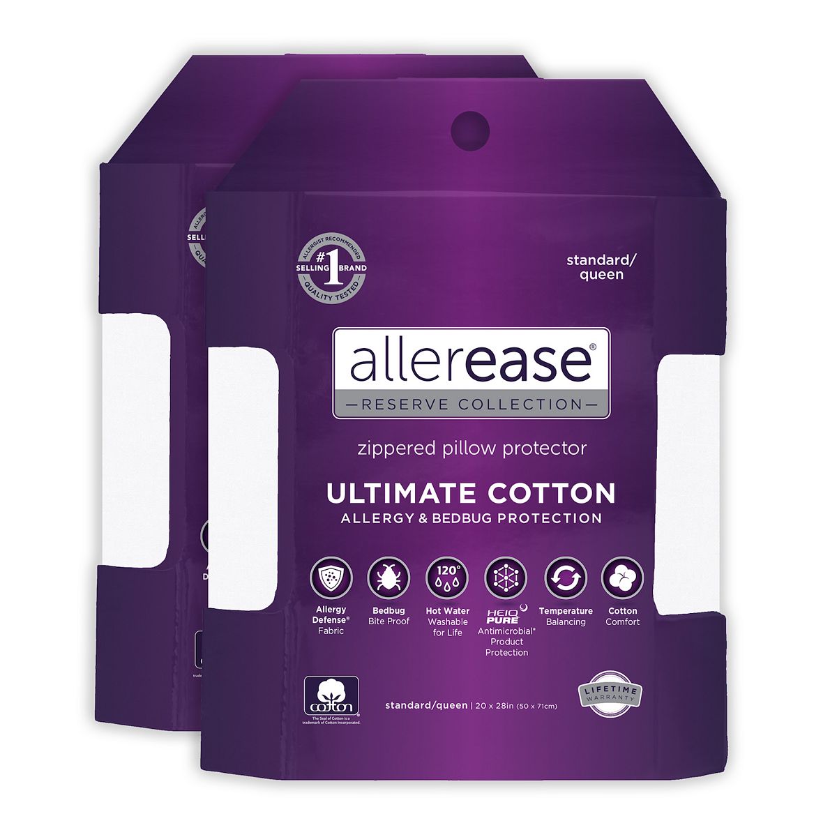 AllerEase Ultimate Pillow Protector Comfort Zippered Machine Washable Pillow Cover 2-pk. - KING