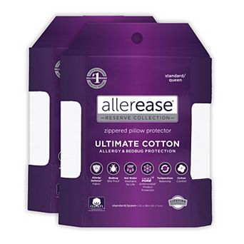 AllerEase Ultimate Pillow Protector Comfort Zippered Machine Washable Pillow Cover 2 pk