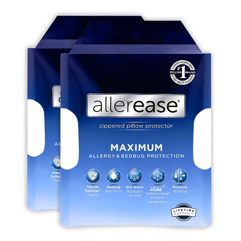 AllerEase Maximum Pillow Protector Machine Washable Zippered Pillow Cover 2-pk.
