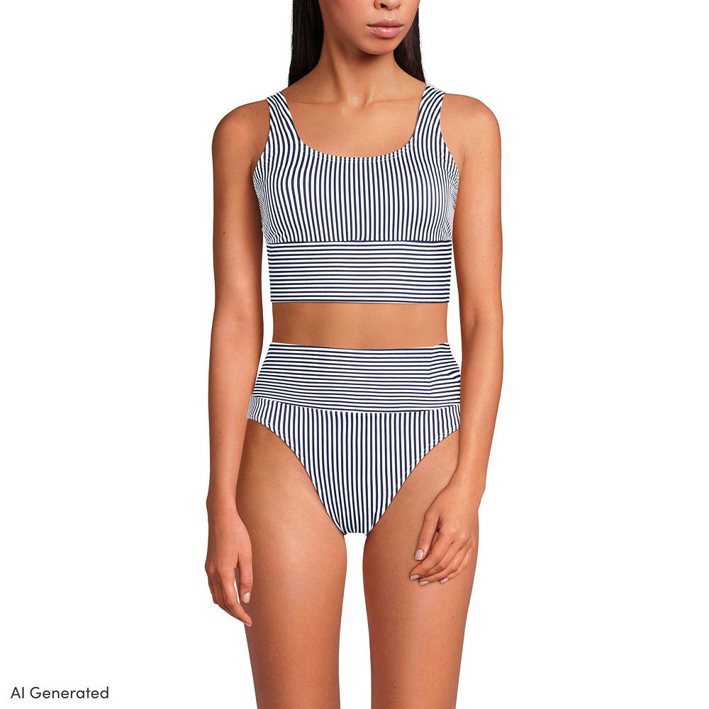 Women's Lands' End Tugless Midkini Swim Top & High Waisted Bikini Swim Bottom 2-Piece Set