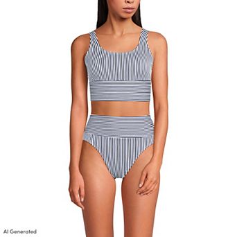 Women's Lands' End Tugless Midkini Swim Top & High Waisted Bikini Swim Bottom 2 pc Set
