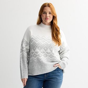 Plus Size Nine West Raglan Sleeve High-Neck Sweater