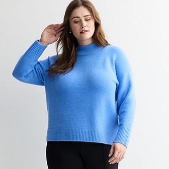 Plus Size Nine West Raglan Sleeve High-Neck Sweater