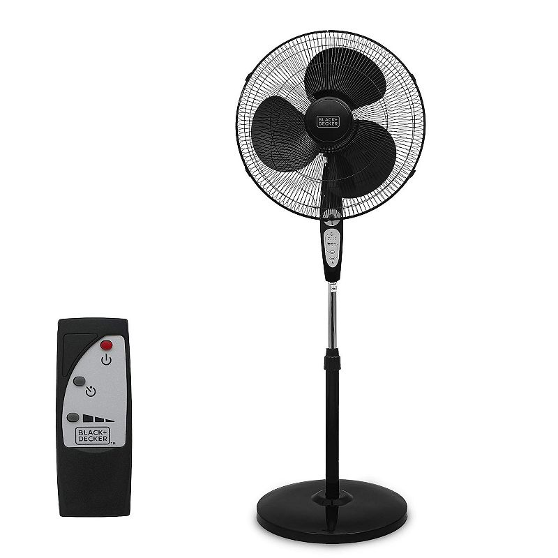 BLACK+DECKER 18" Oscillating Stand Fan with Remote Control Black: Adjustable Height, 3 Speeds, ETL Listed