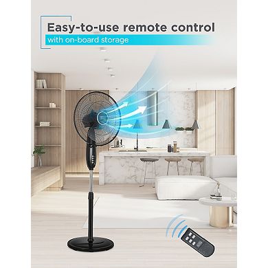BLACK+DECKER BFSD116B 16" Oscillating Dual-Blade Stand Fan with Remote