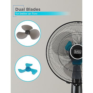 BLACK+DECKER BFSD116B 16" Oscillating Dual-Blade Stand Fan with Remote