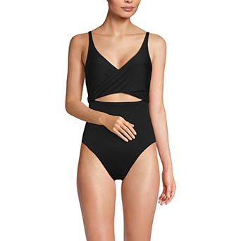 Women's Lands' End Wrap Monokini High Leg One-Piece Swimsuit