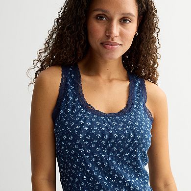 Juniors' Harper & Ivy Lace Trim Ribbed Pajama Tank Top