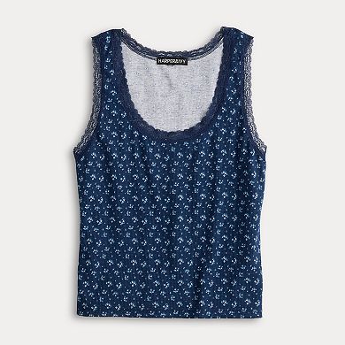 Juniors' Harper & Ivy Lace Trim Ribbed Pajama Tank Top