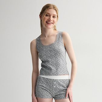 Juniors' Harper & Ivy Lace Trim Ribbed Pajama Tank Top