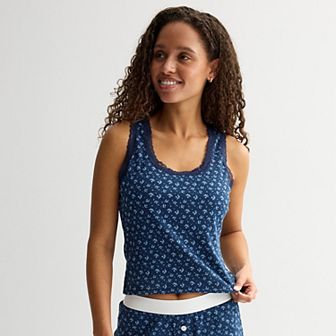 Juniors' Harper & Ivy Lace Trim Ribbed Pajama Tank Top