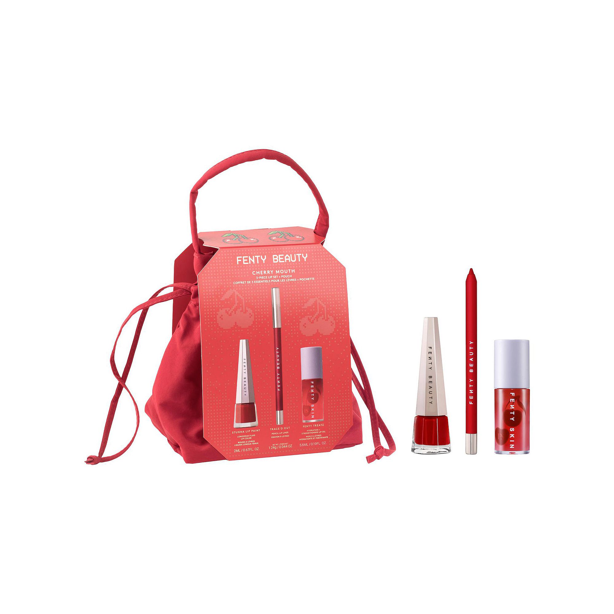 FENTY BEAUTY by Rihanna Cherry Mouth 3-Piece Lip Set + Pouch, Size: 1.01 FL