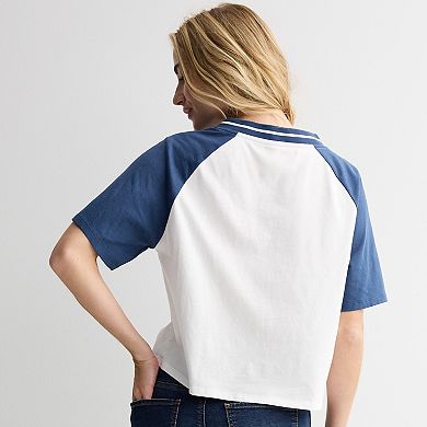 Juniors' Peanuts Snoopy Boxy V-Neck Graphic Tee